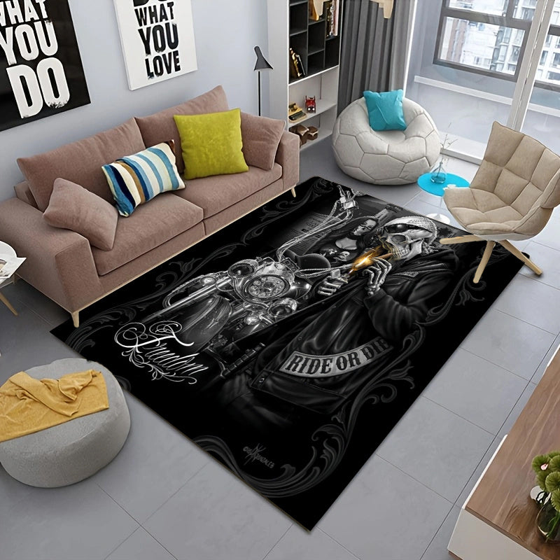 Skull Printed Plush Rug Soft Non Slip Area Rug Living Bedroom Playroom Decor
