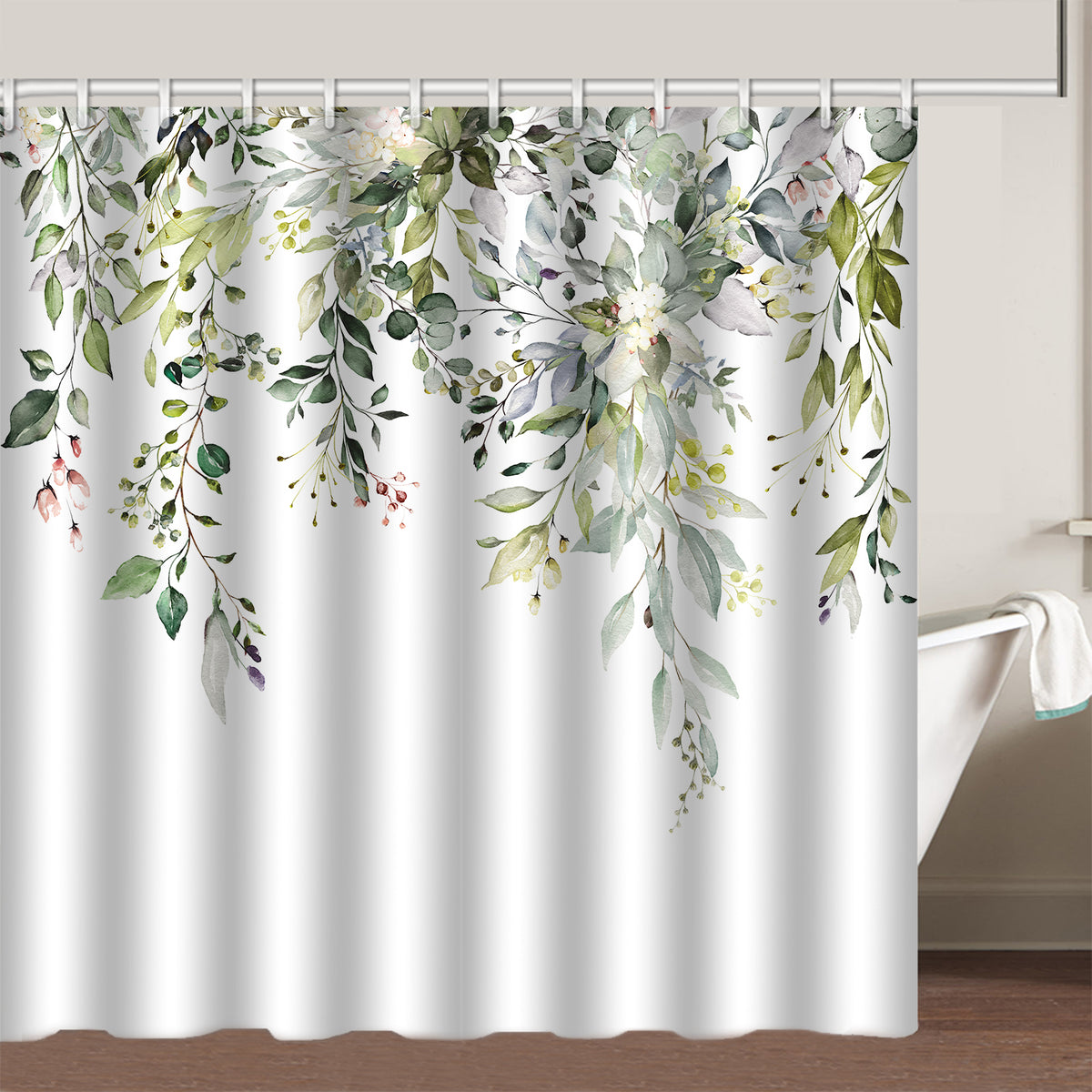 4pcs Green Eucalyptus Shower Curtain & Bathroom Mat Set