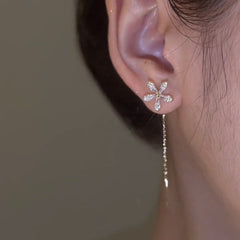 Flower Shape Tassel Dangle Earrings with Synthetic Gems