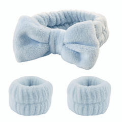 3pcs Bow Knot Decor Headband & Wristband Set Soft Elastic Plush
