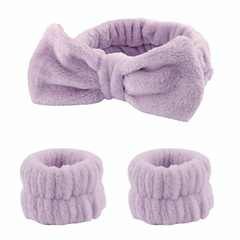 3pcs Bow Knot Decor Headband & Wristband Set Soft Elastic Plush
