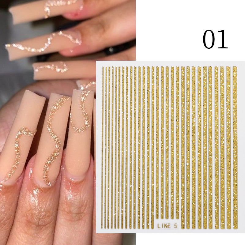 3D Lines Nail Stickers Holographic Metal Glitter Stripe Decals