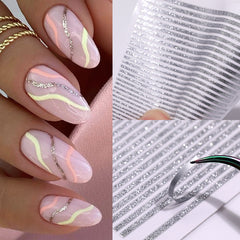 3D Lines Nail Stickers Holographic Metal Glitter Stripe Decals