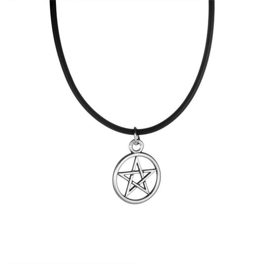Vintage Silver Pentacle Necklace Amulet Corded Pendant