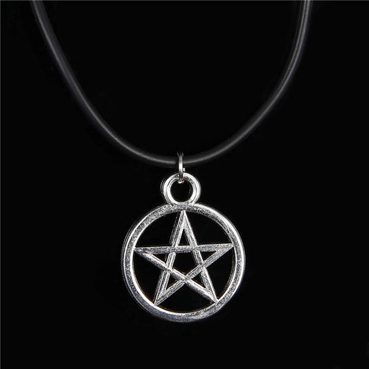 Vintage Silver Pentacle Necklace Amulet Corded Pendant