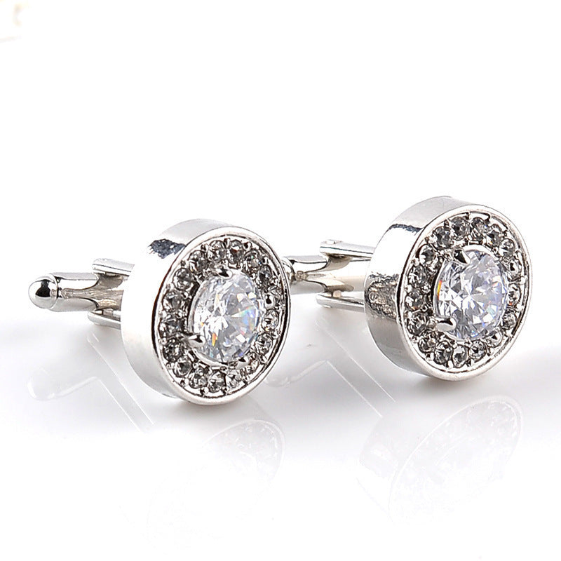 Round Rhinestone Diamond Cufflinks French Cufflinks Flash