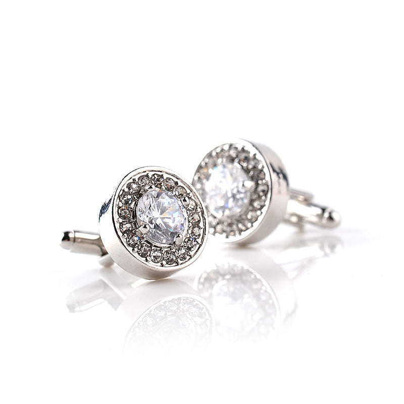 Round Rhinestone Diamond Cufflinks French Cufflinks Flash