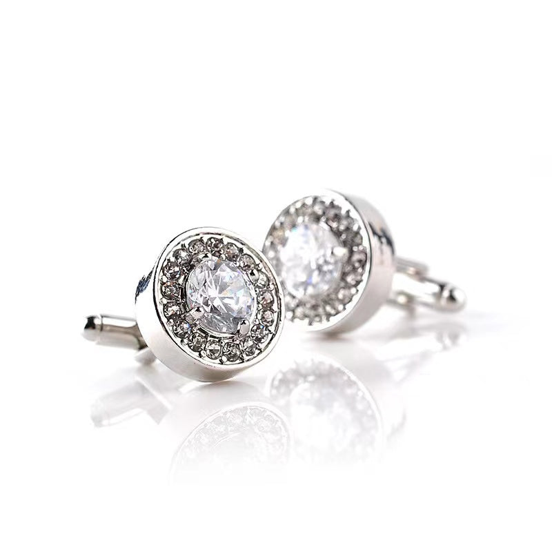 Round Rhinestone Diamond Cufflinks French Cufflinks Flash