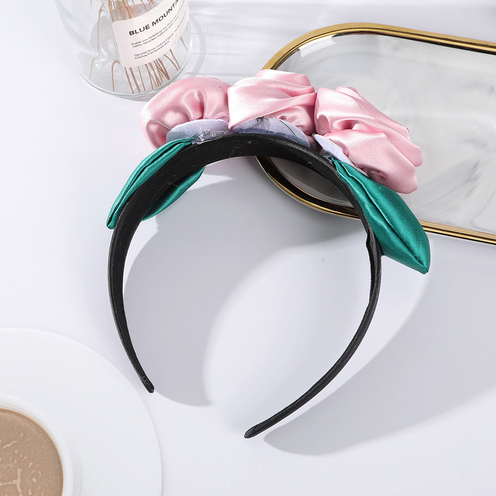 Rose Leaves Headband Wide Brimmed Satin Flower Headdress