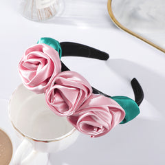 Rose Leaves Headband Wide Brimmed Satin Flower Headdress