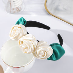 Rose Leaves Headband Wide Brimmed Satin Flower Headdress