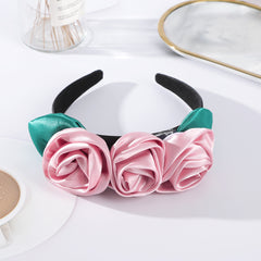 Rose Leaves Headband Wide Brimmed Satin Flower Headdress