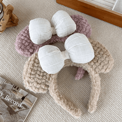 Plush Bow Bear Ears Decor Headband Fluffy Hair Band for Girls Women