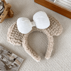 Plush Bow Bear Ears Decor Headband Fluffy Hair Band for Girls Women