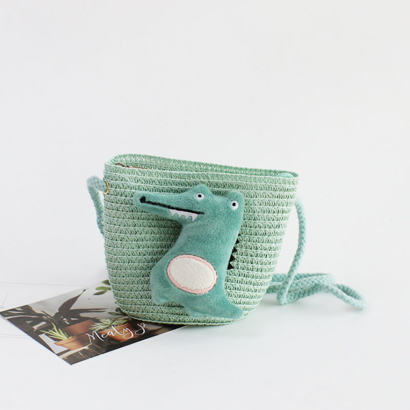 Girls Cartoon Messenger Bag Coin Purse Straw Beach Mini Cross Bag