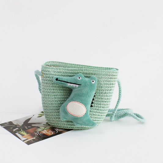 Girls Cartoon Messenger Bag Coin Purse Straw Beach Mini Cross Bag