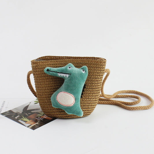 Girls Cartoon Messenger Bag Coin Purse Straw Beach Mini Cross Bag