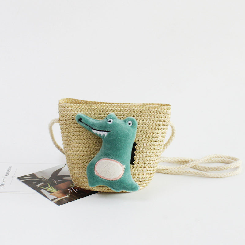Girls Cartoon Messenger Bag Coin Purse Straw Beach Mini Cross Bag