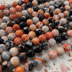Orange Dream Fire Dragon Veins Agates Round Loose Beads 15'' Strand