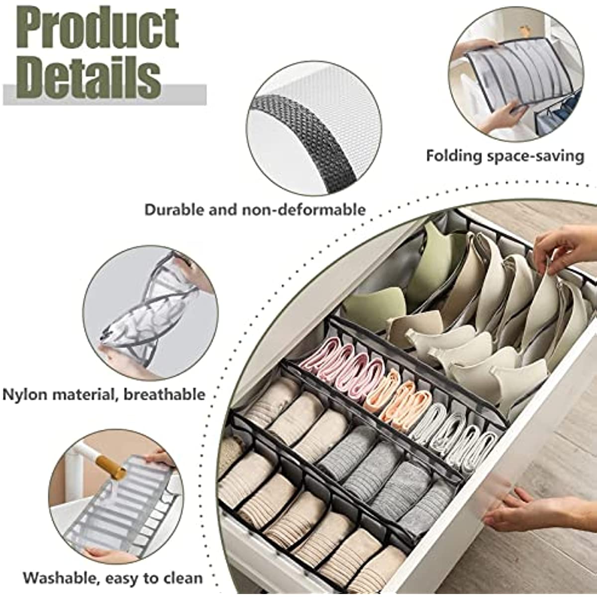 6 Grids Bra Drawer Organizer Lingerie Storage Bins