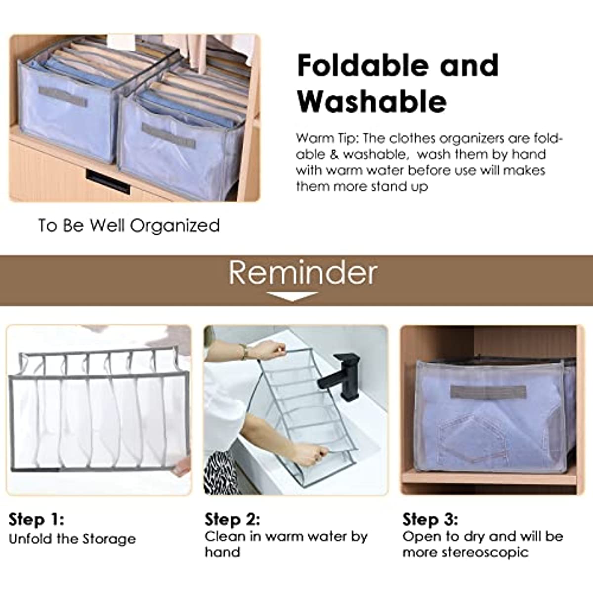 Jeans Closet Shelf Organizer 7 Grid Mesh Foldable Drawer Storage Box