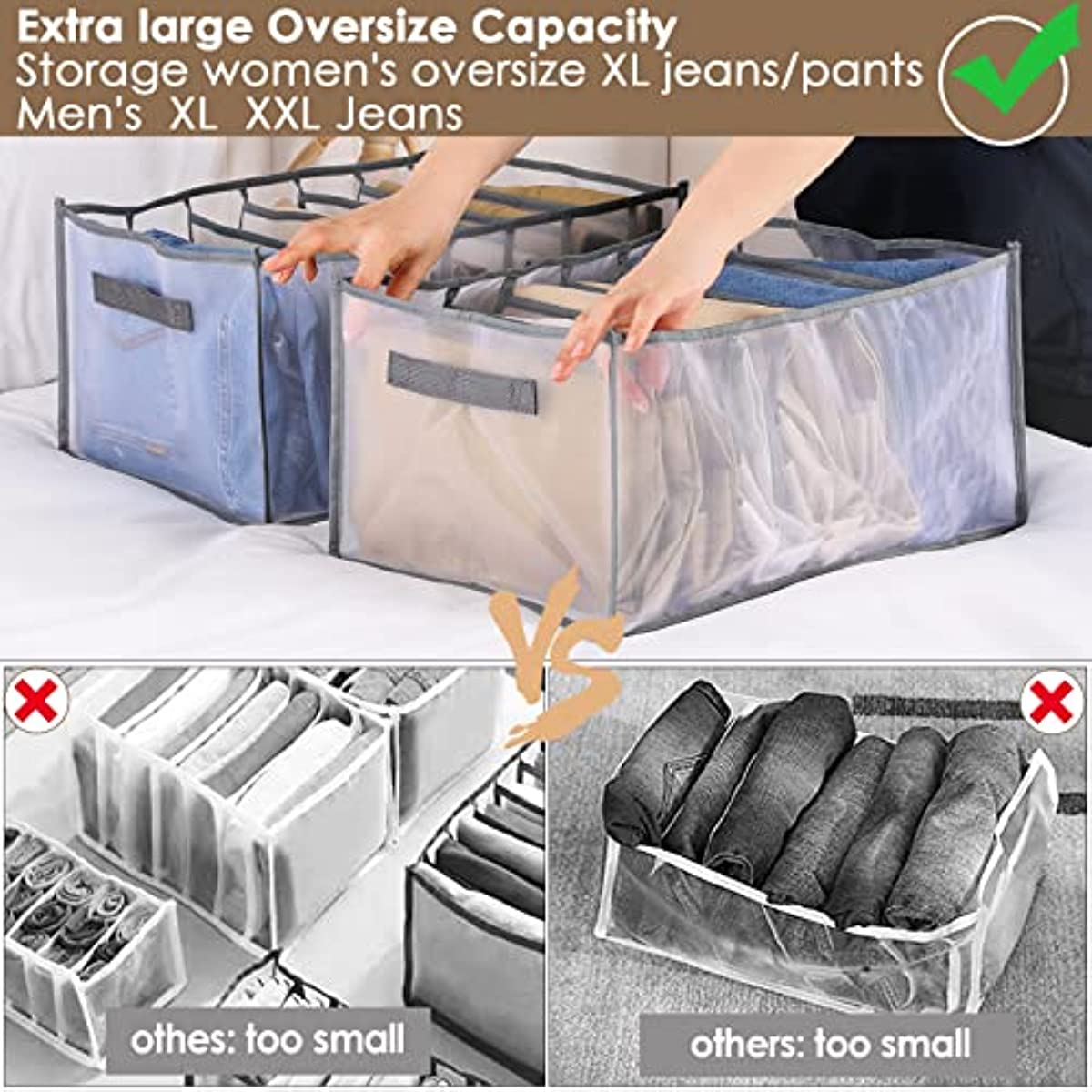 Jeans Closet Shelf Organizer 7 Grid Mesh Foldable Drawer Storage Box