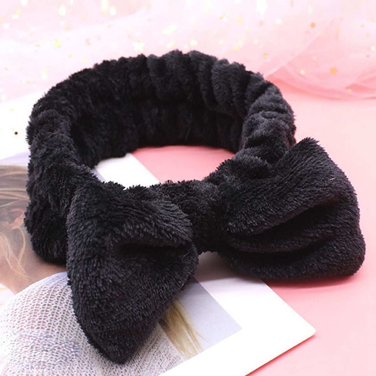 Soft Headband Elastic Bowknot Coral Fleece Head Wrap for Skincare Makeup
