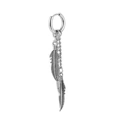 1pc Stainless Steel Feather Cross Pendant & Tassel Small Hoop Earring