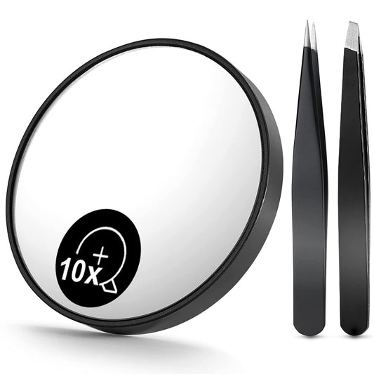 10X Magnifying Mirror & Tweezers Kit with 3 Suction Cups