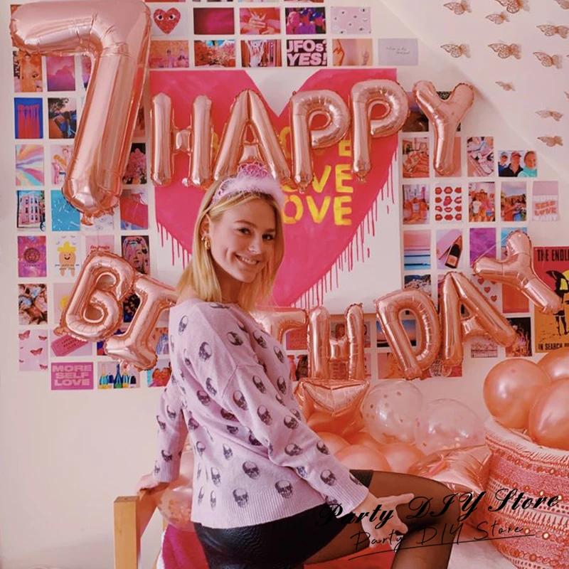13pcs Happy Birthday Rose Golden Balloon Banner Set Party Decoration Supplies