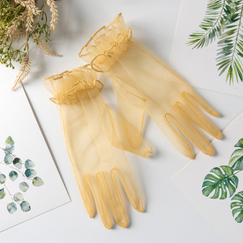 Ruffles Lace Gloves Solid Women Decorative Dress Gloves Bridal Wedding Gloves