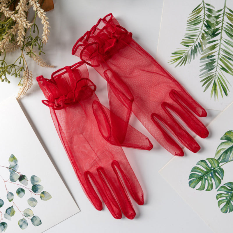Ruffles Lace Gloves Solid Women Decorative Dress Gloves Bridal Wedding Gloves