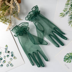 Ruffles Lace Gloves Solid Women Decorative Dress Gloves Bridal Wedding Gloves
