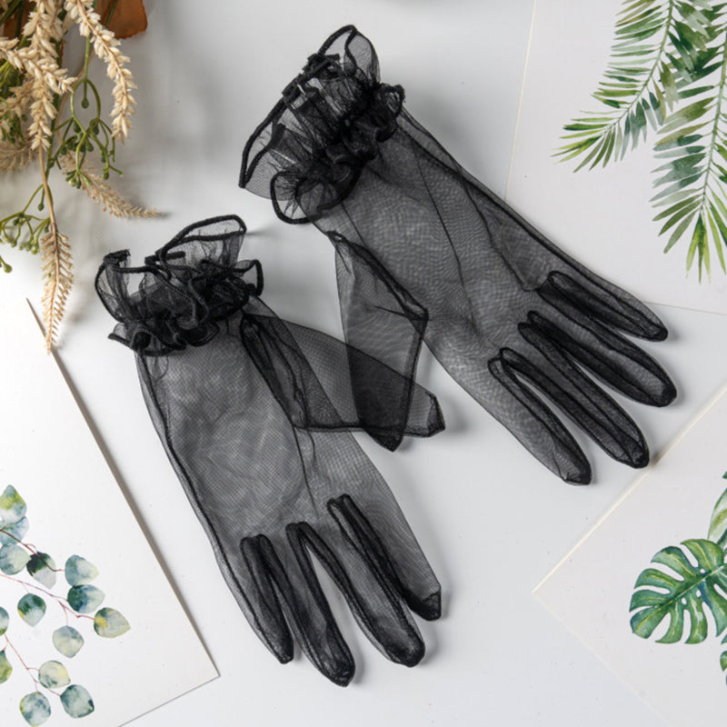 Ruffles Lace Gloves Solid Women Decorative Dress Gloves Bridal Wedding Gloves