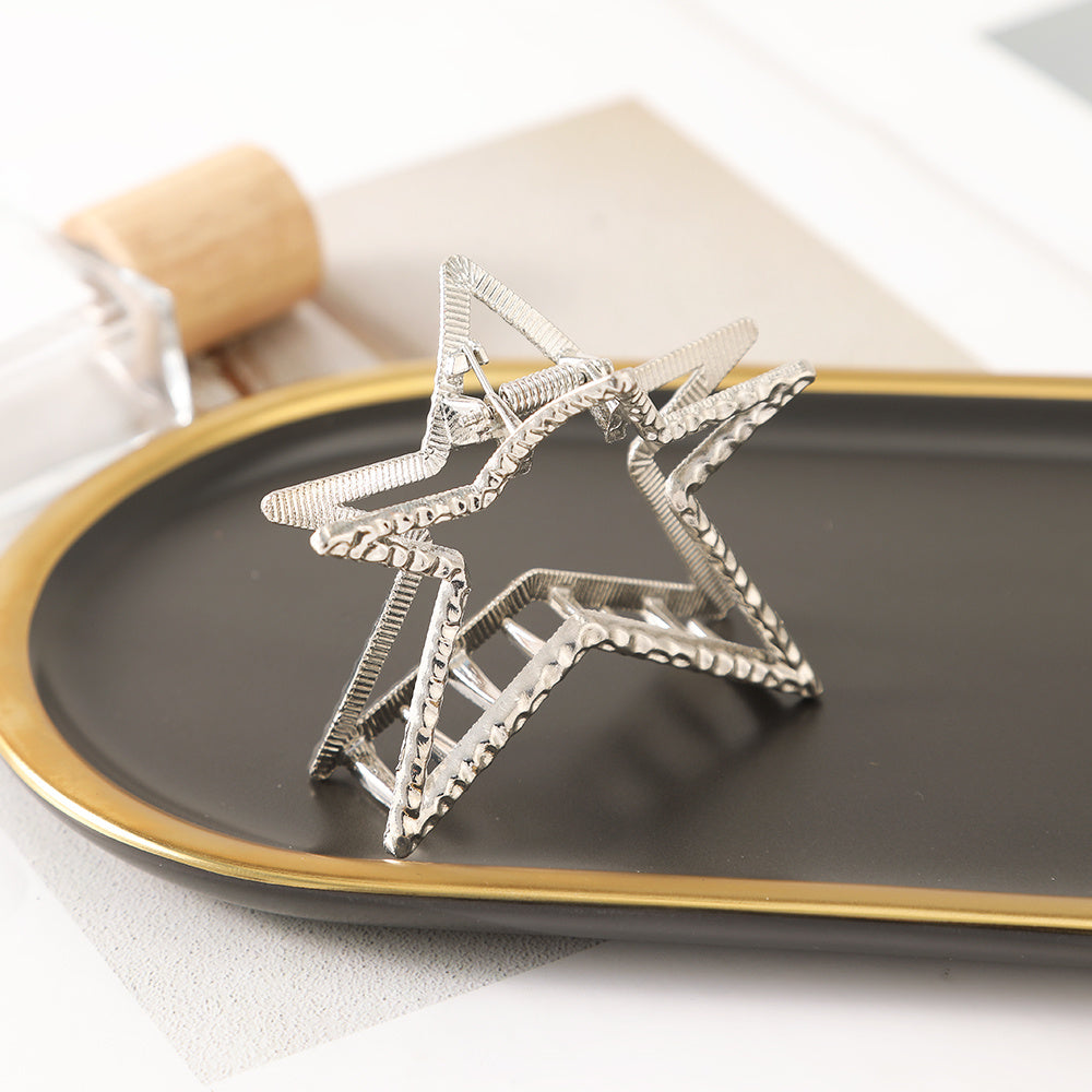 Golden Silver Star Hair Claw Pentagram Shark Claw Hair Accessories