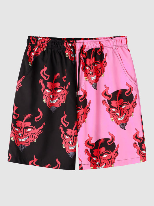 Devil Head Men's Quick Dry Swim Trunks Loose Beach Shorts Swimwear