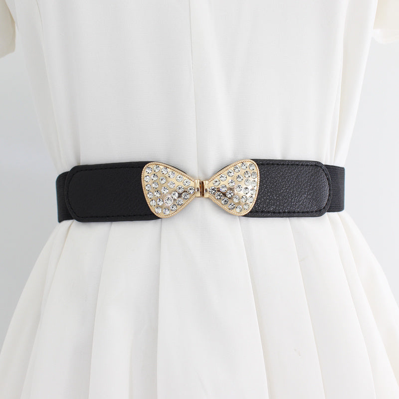 Wide Elastic Waist Belt Floral Buckle Women Vintage Dress Sweater Coat