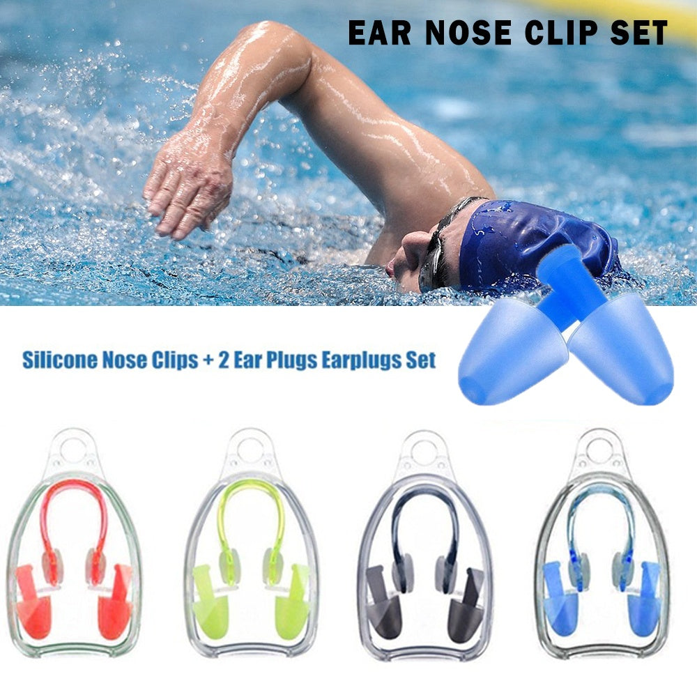 Swim Ear Plugs/Nose Clip Set Waterproof Comfortable w/ Storage Box