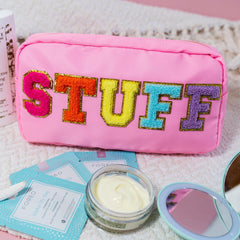 Nylon Preppy Makeup Bag Organizer With Chenille Letter Patch