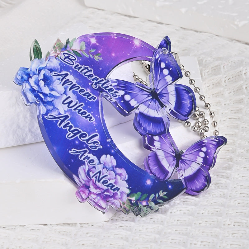 Purple Butterfly Moon Pendant Car Rearview Mirror Key Chain Bag Gift