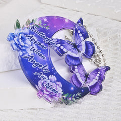 Purple Butterfly Moon Pendant Car Rearview Mirror Key Chain Bag Gift