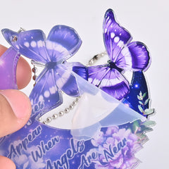 Purple Butterfly Moon Pendant Car Rearview Mirror Key Chain Bag Gift