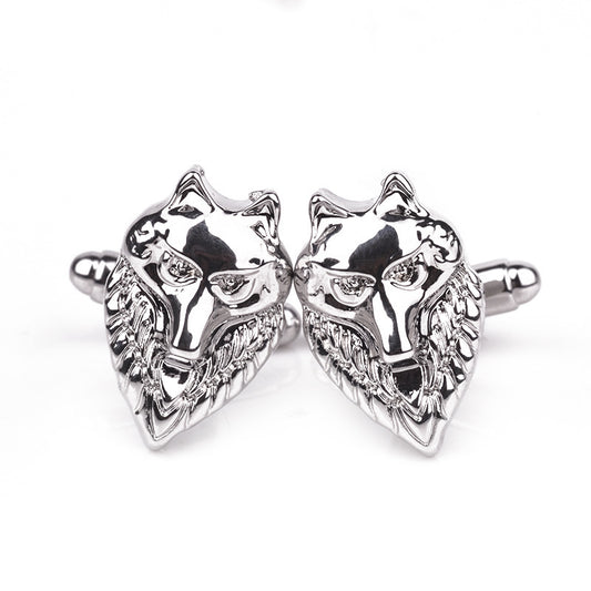 Vintage Wolf Head Cufflinks, French Shirt Sleeve Nails