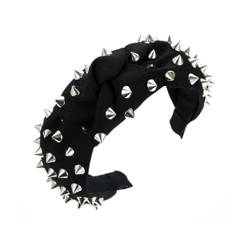 Punk Rivet Headband Wide Brimmed Hair Hoop for Women