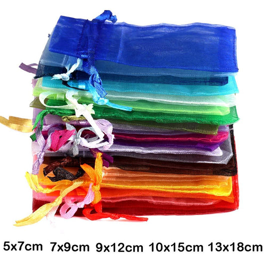 100pcs Organza Gift Bags Drawstring Pouches Wedding Christmas Candy