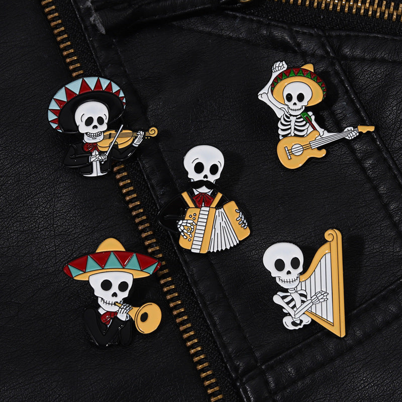 Skull Instrument Brooch for Men
