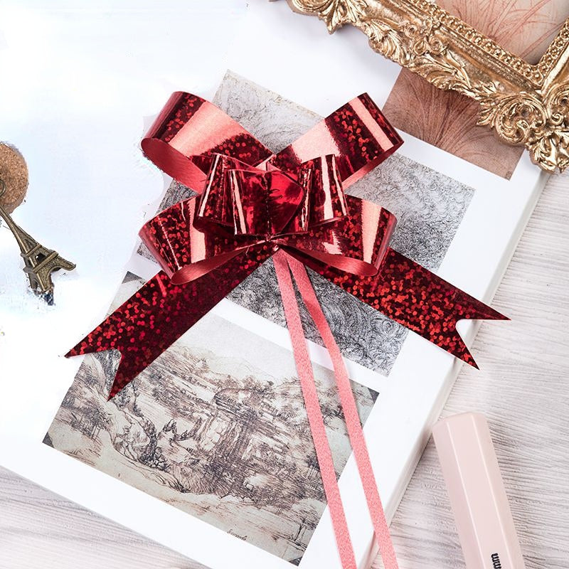 10pcs Metal Pull Flower Christmas Gift Packaging Bows Flower Ribbon Bow