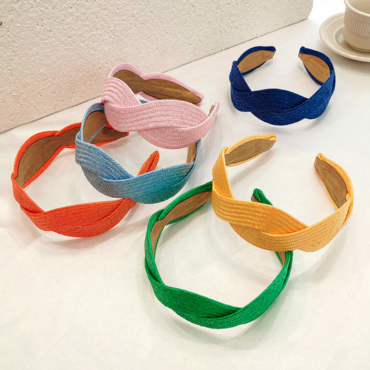 Boho Straw Knitted Twist Headband Wide Brimmed Hair Band for Women Girls