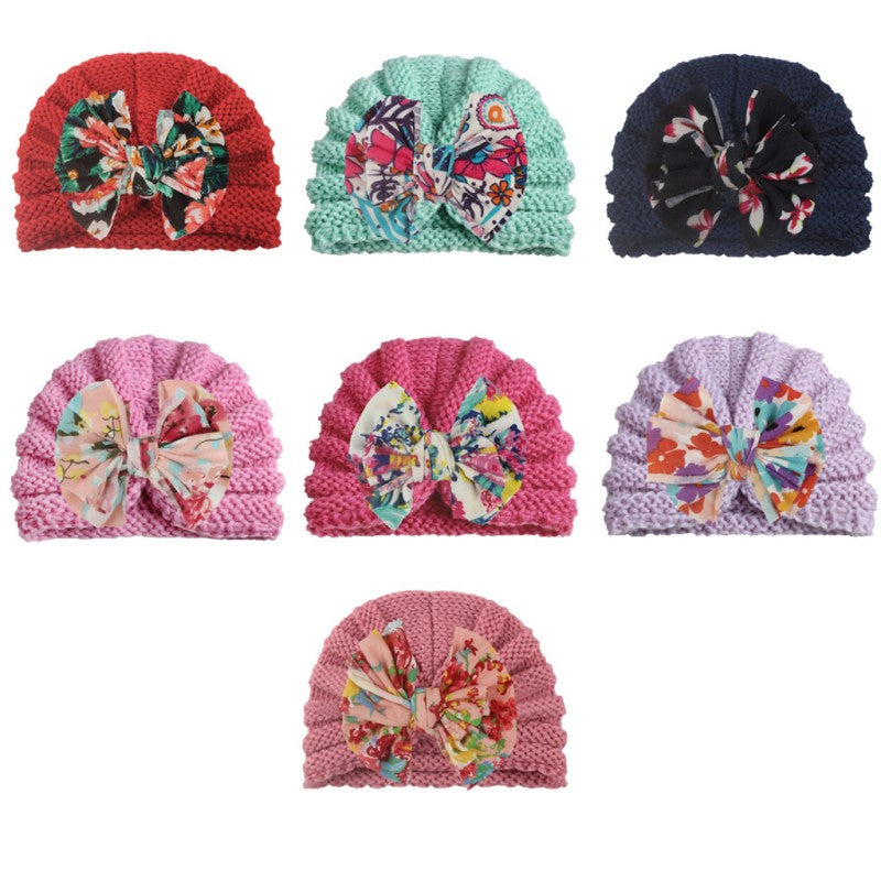 Colorful Turban Headwarp Soft Comfortable Bow Hat for Newborns