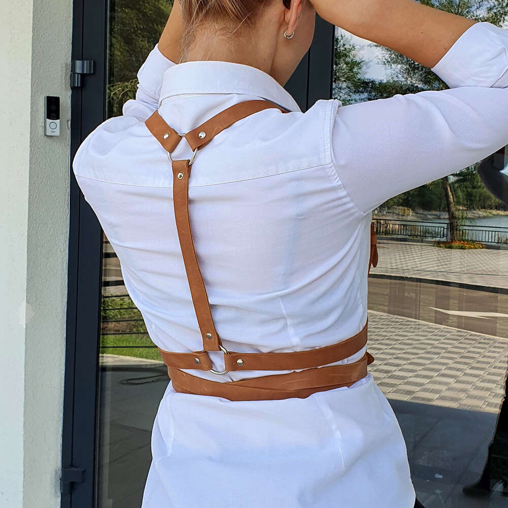 Brown Cross Suspenders Punk PU Leather Chest Harness Belt Gothic